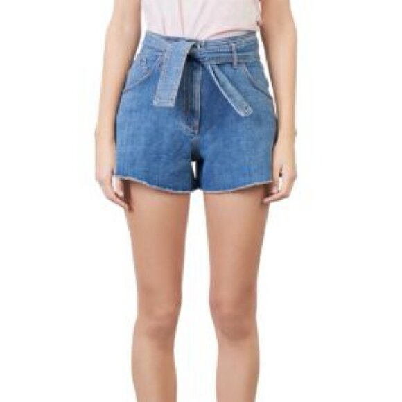 Maje Idenim High Rise Denim Short w/ Belt - Picture 2 of 10